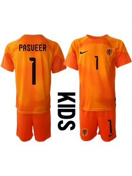 Billige Nederland Remko Pasveer #1 Keeper Bortedraktsett Barn VM 2022 Kortermet (+ Korte bukser)